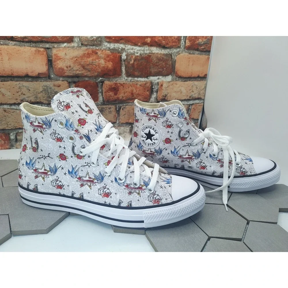 Converse Chuck Taylor Hi American Traditional Tattoo Flash Print Mens Sz 9 Rare